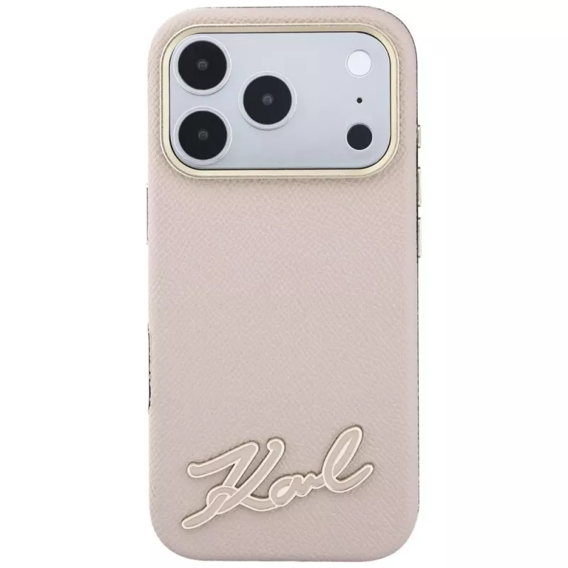 Karl Lagerfeld funda para móvil con superficie grabada y logo de resina, MagSafe, para iPhone 18 Pro / 17 Pro, rosa