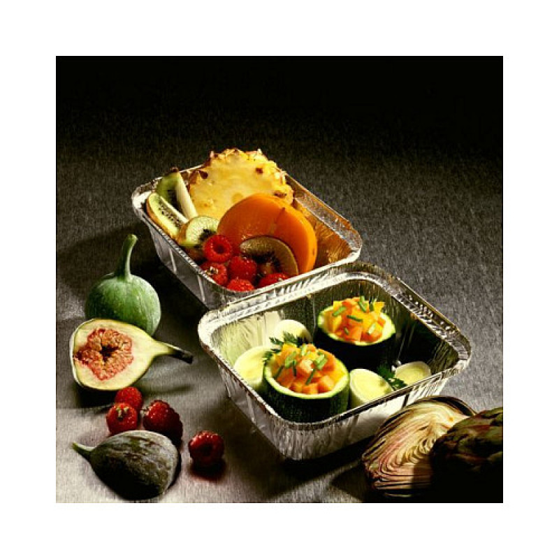 STARPAK Bandejas de aluminio con tapa 500 ml plateadas