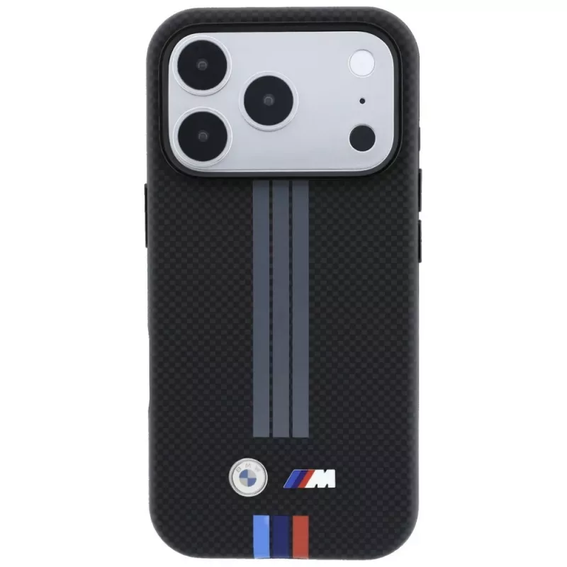 BMW M Quadrille Kevlar Anthrazit & Tricolor Print Lines funda MagSafe para iPhone 18 Pro Max / 17 Pro Max, negra