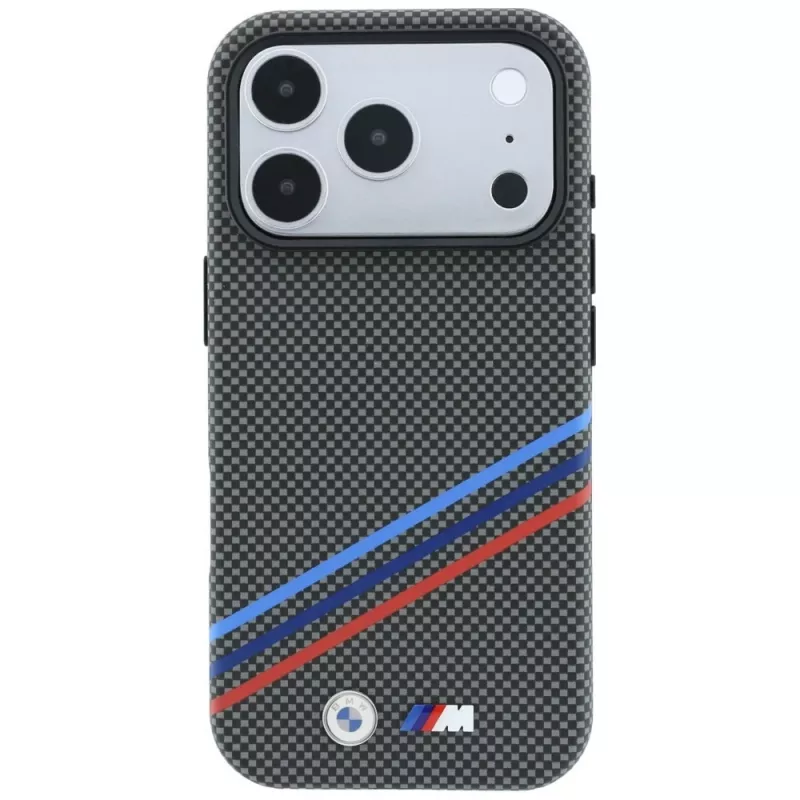 BMW M Quadrille Kevlar Print Tricolor Lines & Metal Logo funda MagSafe para iPhone 18 Pro / 17 Pro, antracita