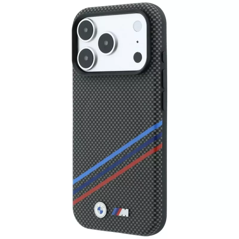 BMW M Quadrille Kevlar Print Tricolor Lines & Metal Logo funda MagSafe para iPhone 18 Pro Max / 17 Pro Max, antracita