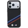 BMW M Quadrille Kevlar Print Tricolor Lines & Metal Logo funda MagSafe para iPhone 18 Pro / 17 Pro, negra