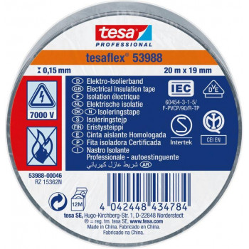 Tesa cinta aislante de PVC blando, 19mm x 20m, blanco