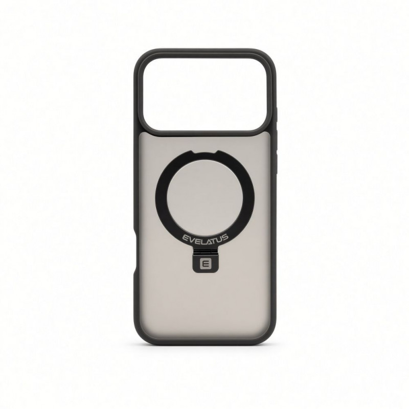 Evelatus Shield funda con MagSafe y soporte para Apple iPhone 18 Pro Max, anillo mate, gris ahumado