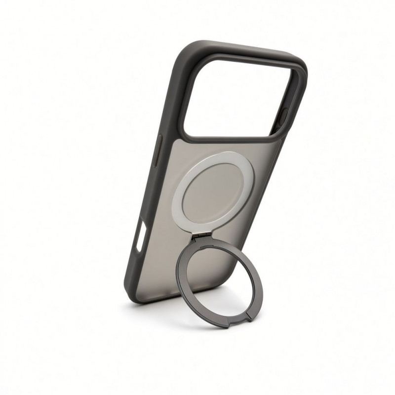 Evelatus Shield funda con MagSafe y soporte para Apple iPhone 18 Pro Max, anillo mate, gris ahumado