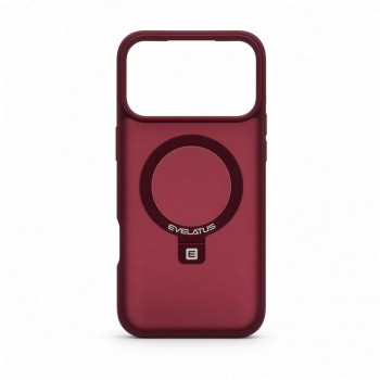 Evelatus Shield funda con MagSafe y soporte para Apple iPhone 18 Pro, anillo mate, burdeos