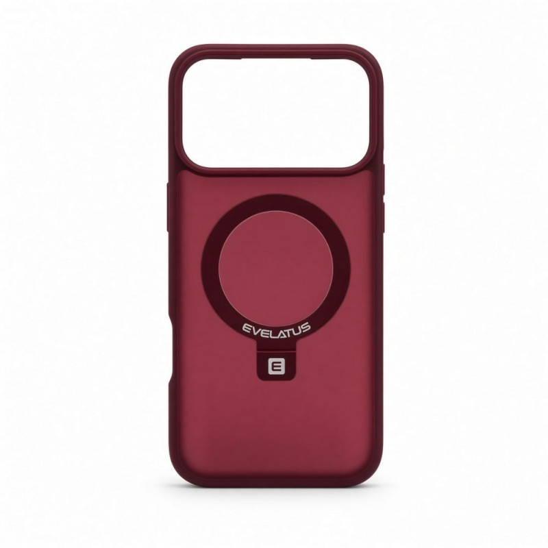 Evelatus Shield funda con MagSafe y soporte para Apple iPhone 18 Pro, anillo mate, burdeos