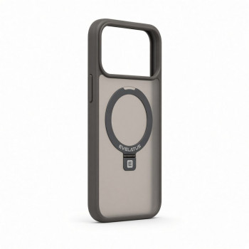 Evelatus Shield funda con MagSafe y soporte para Apple iPhone 18 Pro, anillo mate, gris ahumado
