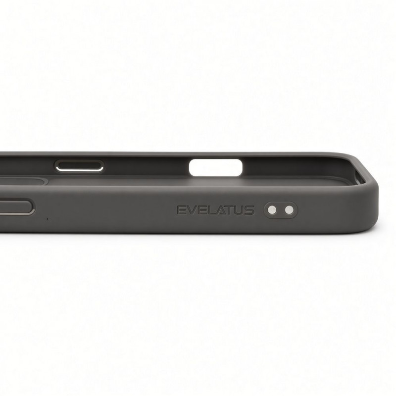 Evelatus Shield funda con MagSafe y soporte para Apple iPhone 18 Pro, anillo mate, gris ahumado