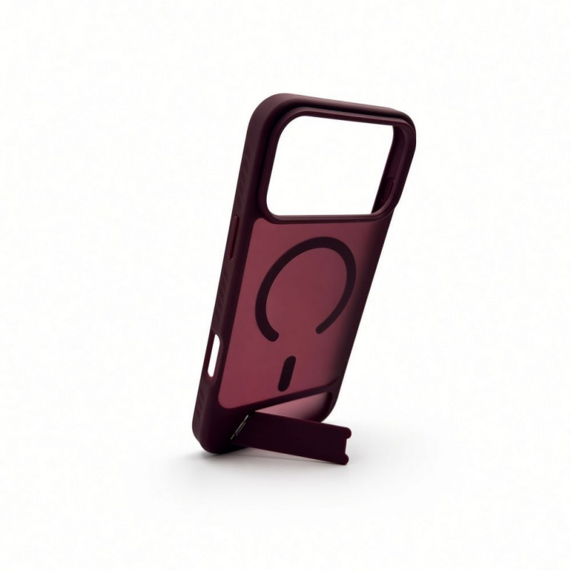 Funda Evelatus MagSafe con recubrimiento de goma y soporte para Apple iPhone 18 Pro Max, burdeos