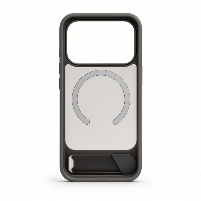 Funda Evelatus MagSafe con recubrimiento de goma y soporte para Apple iPhone 18 Pro, gris ahumado