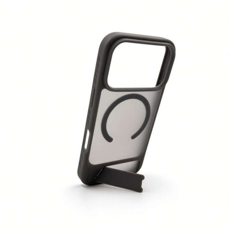 Funda Evelatus MagSafe con recubrimiento de goma y soporte para Apple iPhone 18 Pro, gris ahumado