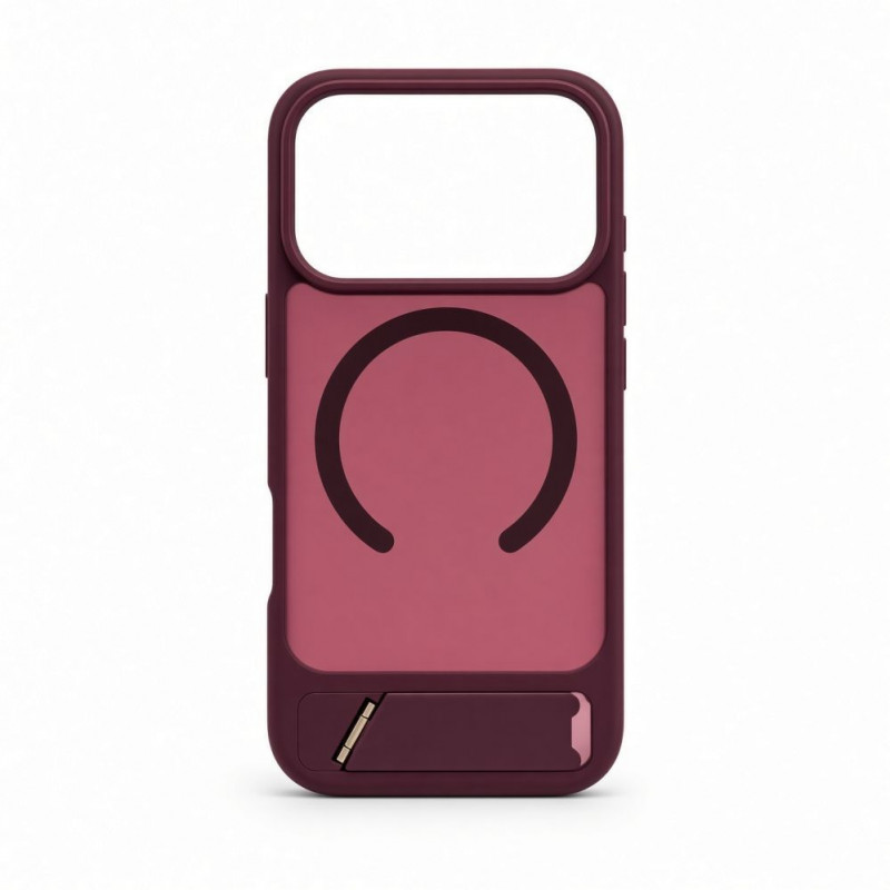 Funda Evelatus MagSafe con recubrimiento de goma y soporte para Apple iPhone 18 Pro, burdeos