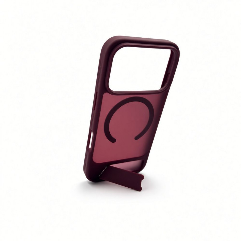 Funda Evelatus MagSafe con recubrimiento de goma y soporte para Apple iPhone 18 Pro, burdeos