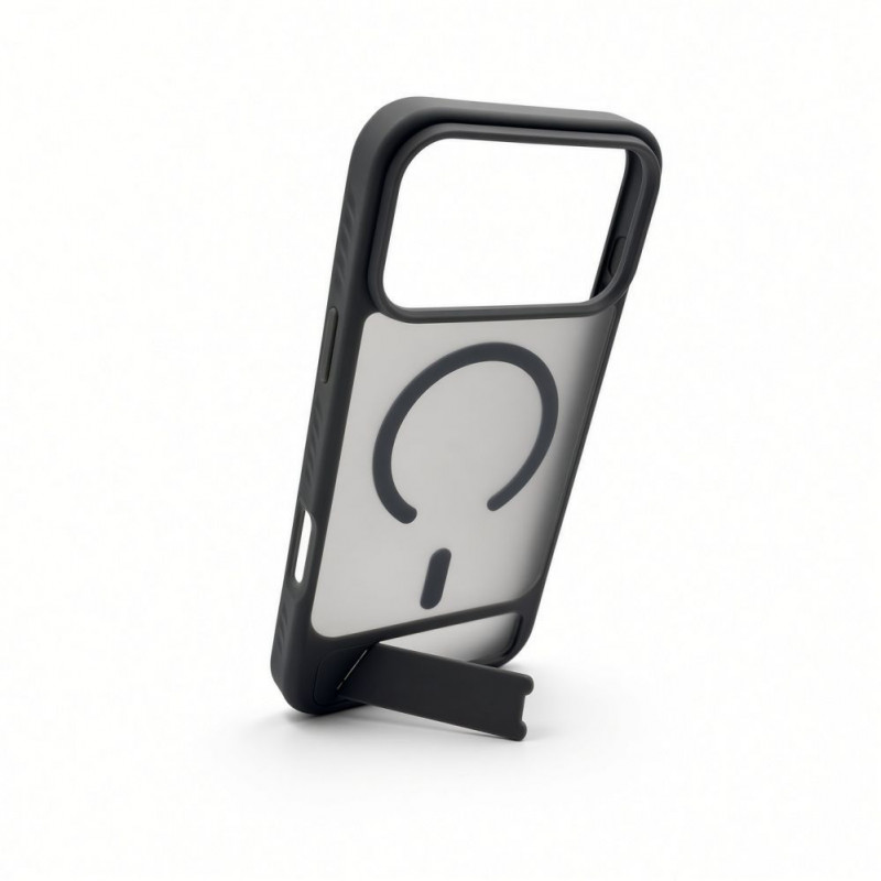 Funda Evelatus con recubrimiento de goma MagSafe con soporte para Apple iPhone 18 Pro Max, gris ahumado