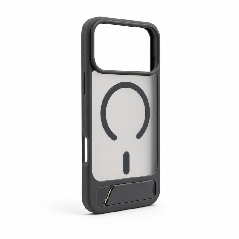 Funda Evelatus con recubrimiento de goma MagSafe con soporte para Apple iPhone 18 Pro Max, gris ahumado