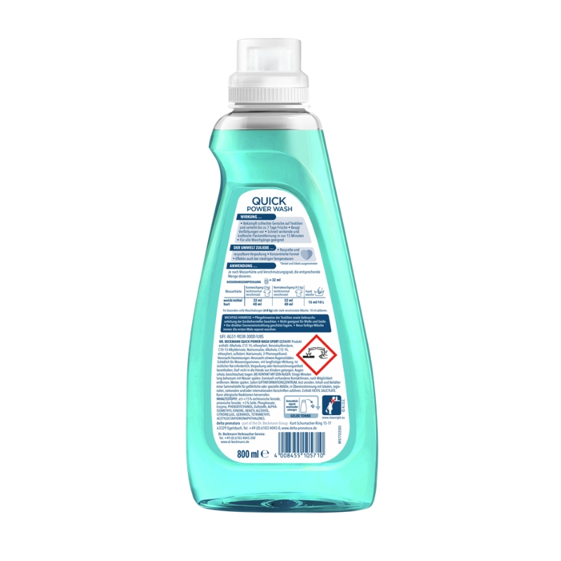 Detergente líquido Dr.Beckmann Quick Power Wash Odour Protect Sport, 800 ml