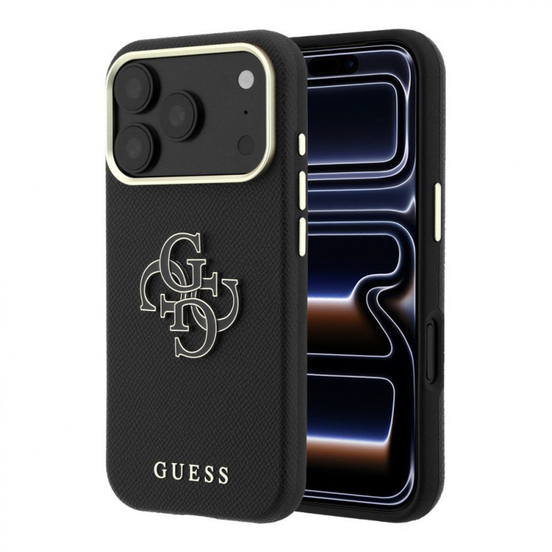 Guess SW funda de PU grabado y gran logo de resina para Apple iPhone 18 Pro, negra