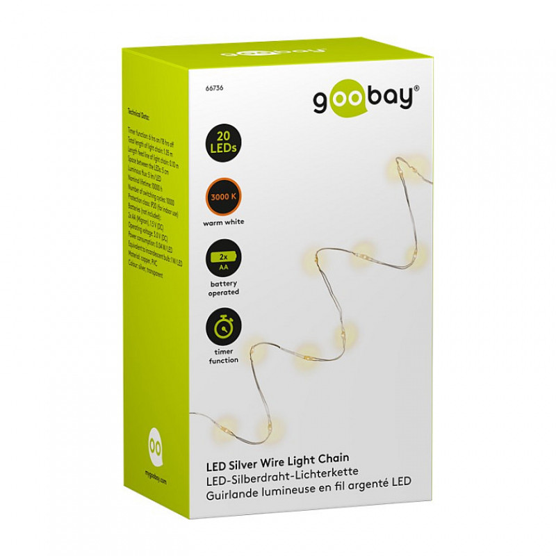 Goobay Guirnalda luminosa de 20 luces, transparente, 1,0 m