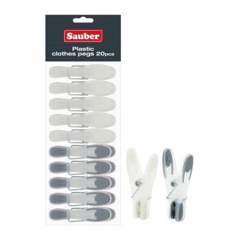 Sauber Pinzas de ropa de plástico, gris, 20 uds.