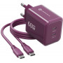 Forcell F-Energy GaN III VT-60 60W PD QC 4.0+ fuente de alimentación 2x USB-C color borgoña + cable USB-C