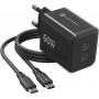 Forcell F-Energy GaN III VT-60 60W PD QC 4.0+ fuente de alimentación 2x USB-C negra + cable USB-C