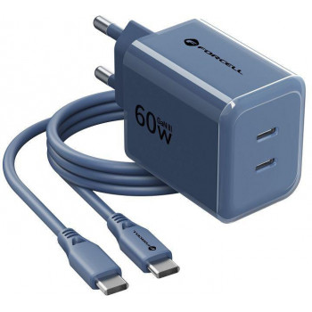 Forcell F-Energy GaN III VT-60 60W PD QC 4.0+ fuente de alimentación 2x USB-C azul marino + cable USB-C