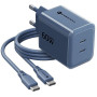 Forcell F-Energy GaN III VT-60 60W PD QC 4.0+ fuente de alimentación 2x USB-C azul marino + cable USB-C