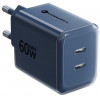 Forcell F-Energy GaN III VT-60 60W PD QC 4.0+ fuente de alimentación 2x USB-C azul marino + cable USB-C