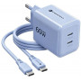 Forcell F-Energy GaN III VT-60 60W PD QC 4.0+ fuente de alimentación 2x USB-C azul + cable USB-C