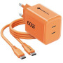 Fuente de alimentación Forcell F-Energy GaN III VT-60 60W PD QC 4.0+ 2x USB-C naranja + cable USB-C