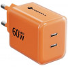 Fuente de alimentación Forcell F-Energy GaN III VT-60 60W PD QC 4.0+ 2x USB-C naranja + cable USB-C