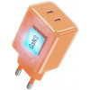 Fuente de alimentación Forcell F-Energy GaN III VT-60 60W PD QC 4.0+ 2x USB-C naranja + cable USB-C