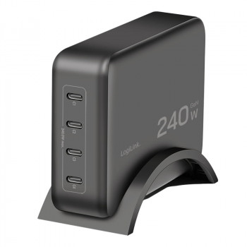 Cargador de sobremesa USB-C Logilink, 240 W, GaN, 4 puertos, 4x USB-C (PD), negro