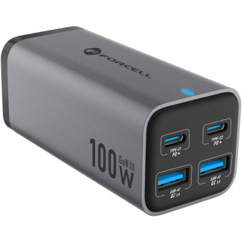 Cargador de sobremesa Forcell F-Energy GaN III VT-49, 2x USB-C + 2x USB-A, PD, QC 4.0, 100 W, gris