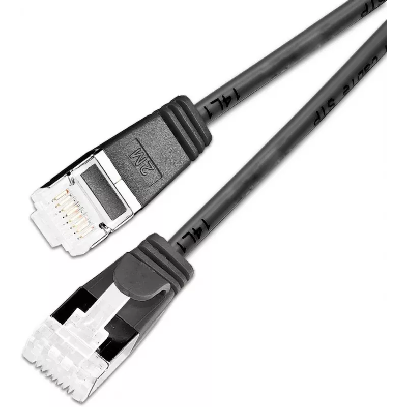 Cable de red ligero SLIM Cat6a 10 Gigabit U/FTP Wirewin, redondo, Ø 3,8 mm, 0,15 m, negro