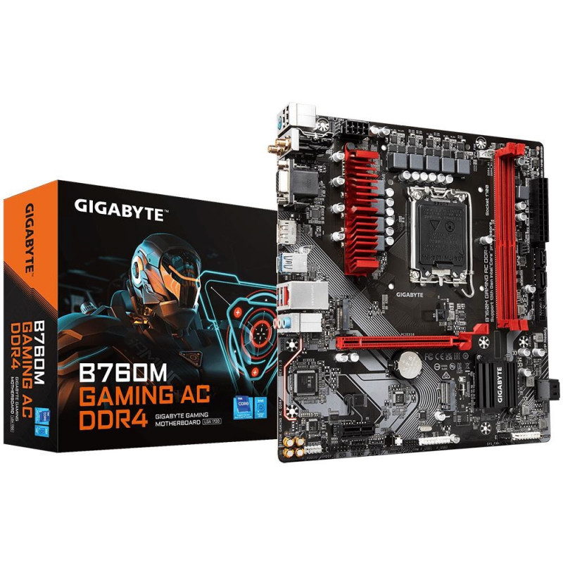 GIGABYTE B760M GAMING AC DDR4 placa base, Intel Core 14.ª gen., VRM 6+2+1 fases, DDR4 hasta 5333 MHz (OC), 2x M.2 PCIe 4.0, Wi-Fi 802.11ac, LAN 2,5GbE
