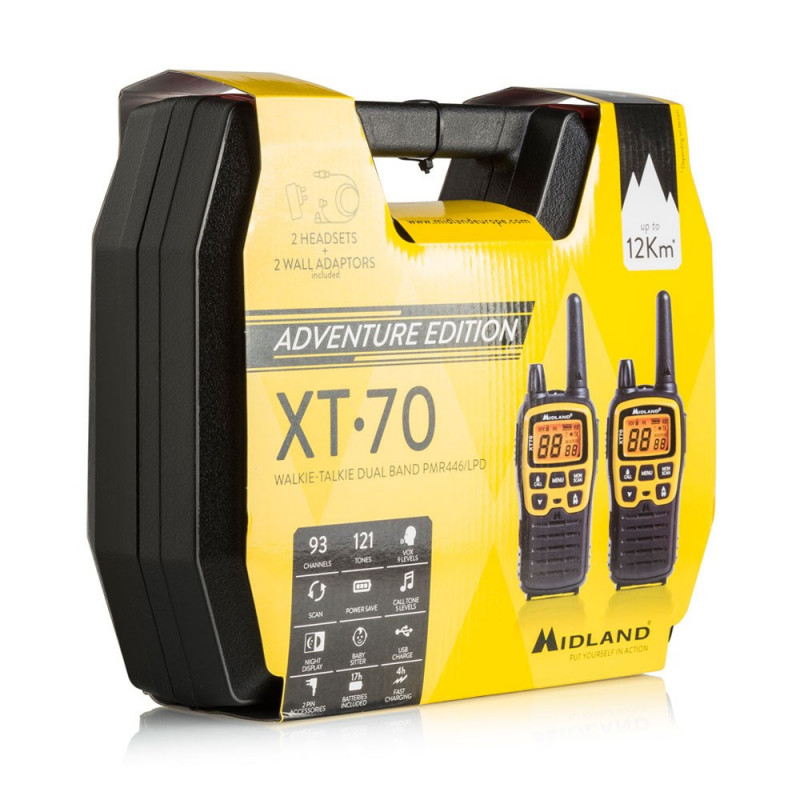 Midland XT70 Adventure walkie-talkie, 93 canales, 433,075 - 446,09375 MHz, negro/amarillo