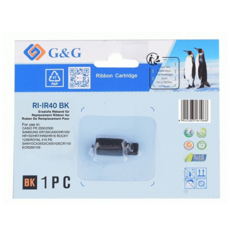 G&G rodillo de tinta compatible con CASIO IR40 / Group 744, negro (18489)