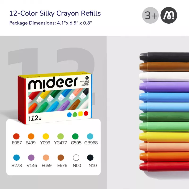 Mideer Recambios de ceras Silky, blandas y lavables, 12 uds.