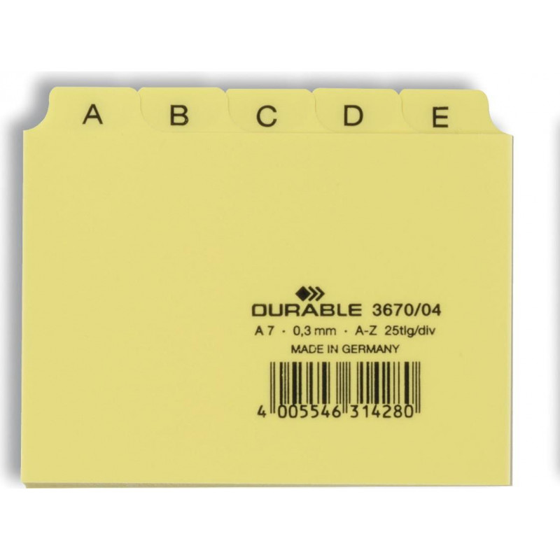 Índice A-Z Durable para ficharos A7, PP gofrado, amarillo
