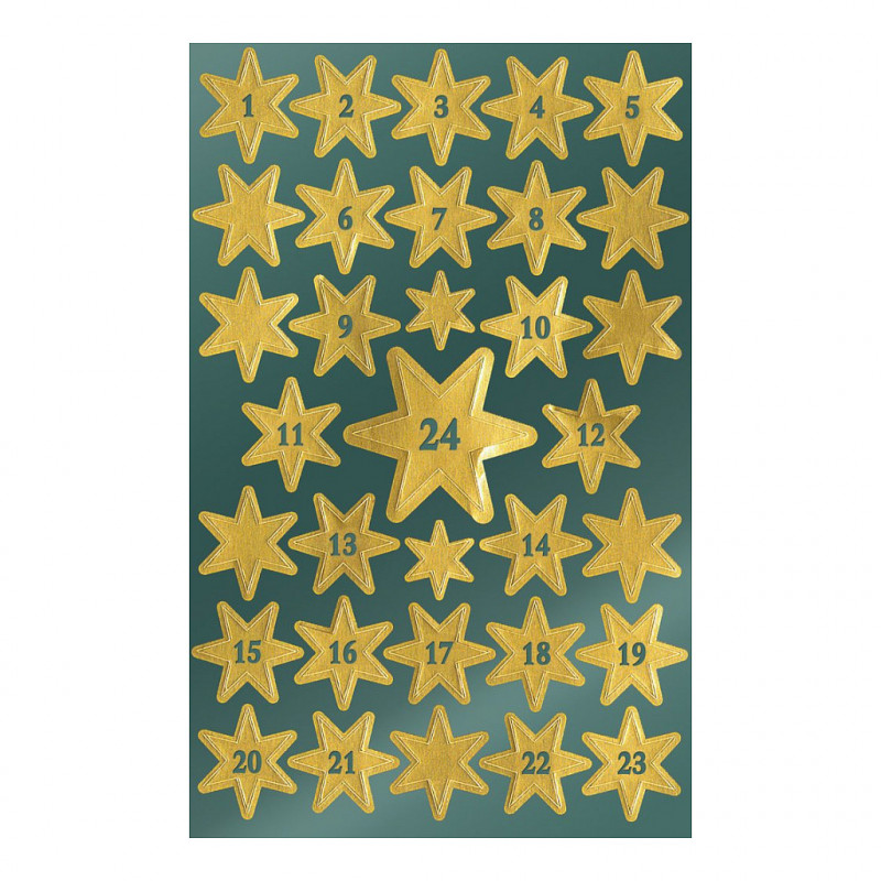 AVERY Zweckform Pegatinas de números con estrellas 1-24, oro, 66 etiquetas