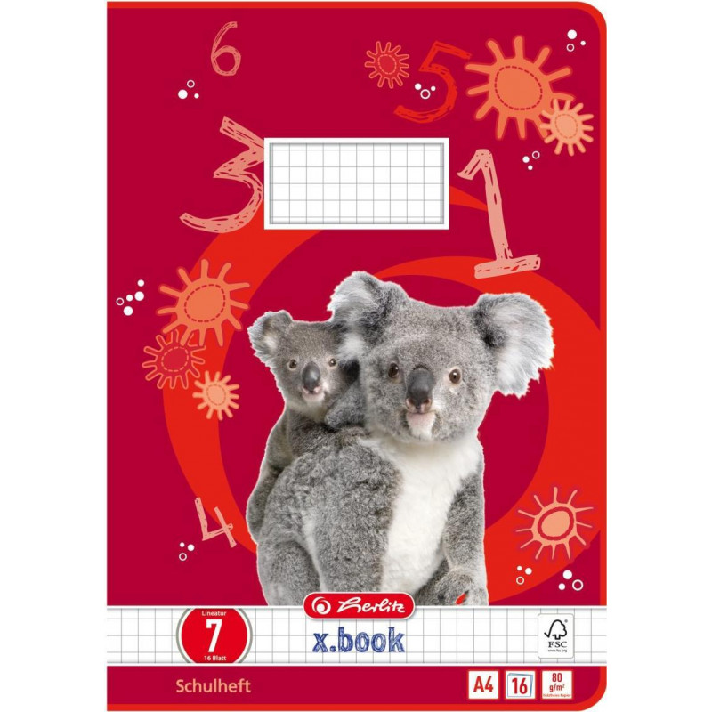Herlitz Cuaderno escolar A4, 16 hojas, cuadriculado (pauta 07), FSC