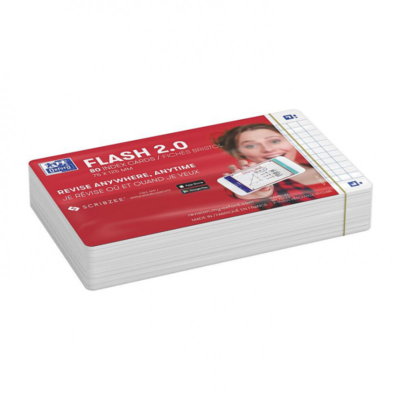 Oxford Flash Fichas, 80 hojas, cuadriculadas, blanco