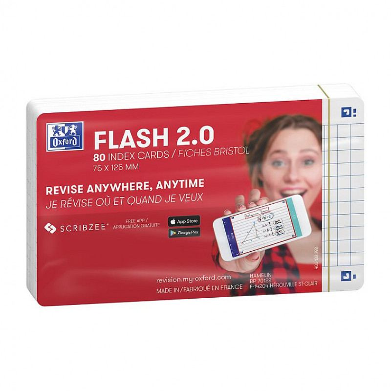 Oxford Flash Fichas, 80 hojas, cuadriculadas, blanco