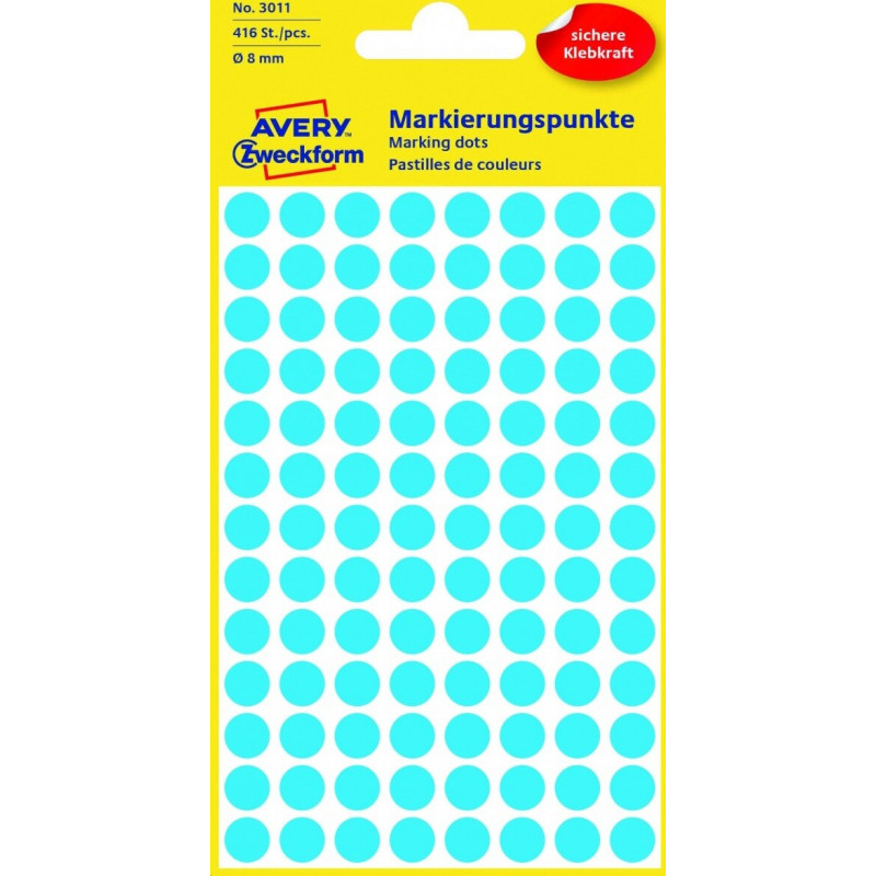 Avery Zweckform 3011 puntos de marcado, Ø 8 mm, azules, 416 uds.