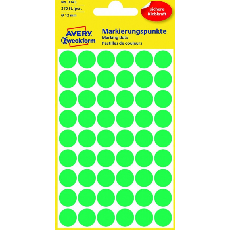 Avery Zweckform 3143 puntos de marcado, Ø 12 mm, verdes, 270 uds.