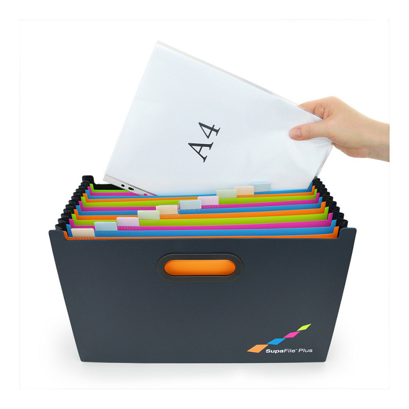 Carpeta de abanico RAPESCO® DIN A4, extra ancha, 13 compartimentos, negra