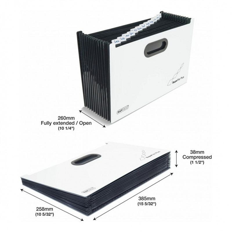 Carpeta de abanico RAPESCO® DIN A4 extra ancha 13 compartimentos blanca