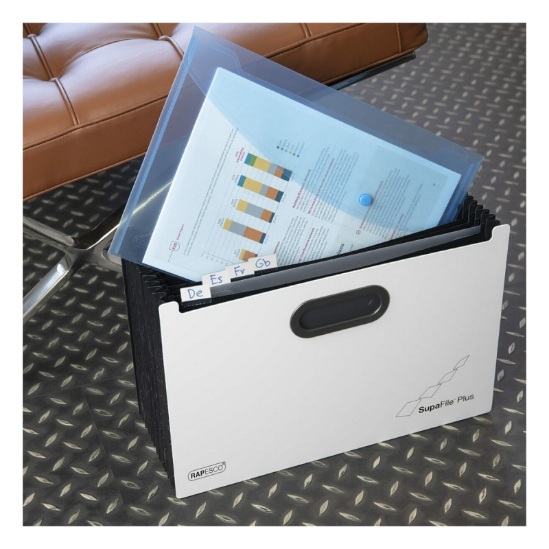 Carpeta de abanico RAPESCO® DIN A4 extra ancha 13 compartimentos blanca